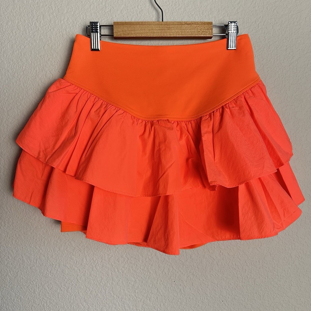 NEW Free People Movement Field Day Skort Skirt Ruffle Bright Coral  Size Small - Picture 9 of 9